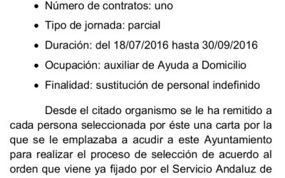 Contratación de auxiliar de Ayuda a Domicilio
