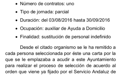 Contratación de auxiliar de Ayuda a Domicilio