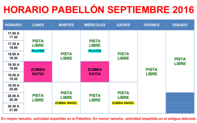 Horario del Polideportivo septiembre 2016