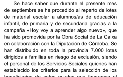 Reparto de lotes de material escolar 2016-17