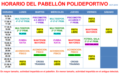 Horario pabellón polideportivo octubre 2016
