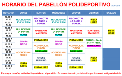 Horario pabellón polideportivo noviembre 2016