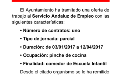 Contratación de pinche de cocina para Escuela Infantil