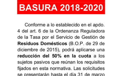 Reducción tasa de residuos sólidos años 2018-2020