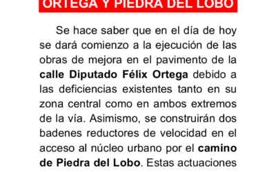 Obras en calles Dip. Félix Ortega y Piedra del Lobo