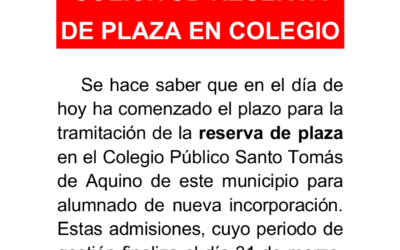 Reserva de plaza en el Colegio curso 2017/18