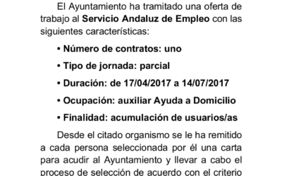 Contratación de auxiliar de Ayuda a Domicilio