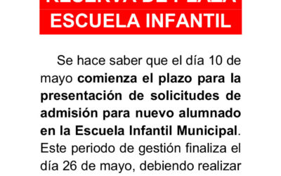 Reserva de plaza en la Escuela Infantil curso 2017/18