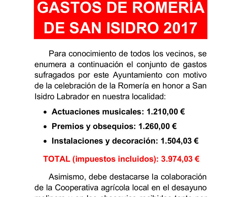 Gastos Romería de San Isidro 2017 1