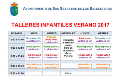 Horario de talleres infantiles verano 2017