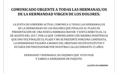 Comunicado elecciones Hdad. Virgen de los Dolores