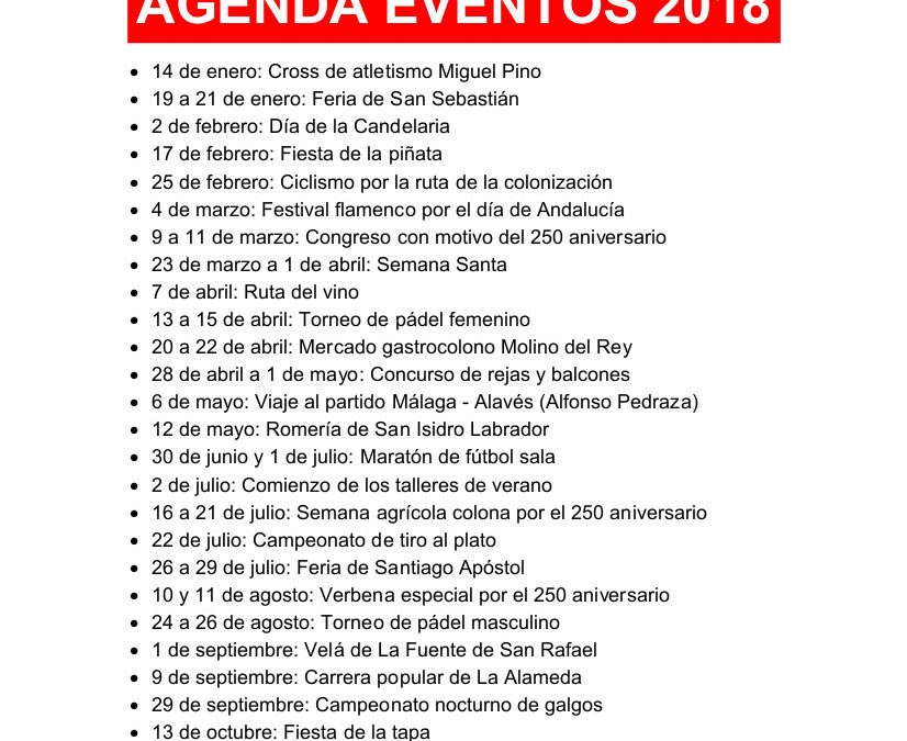 Agenda de eventos 2018 1