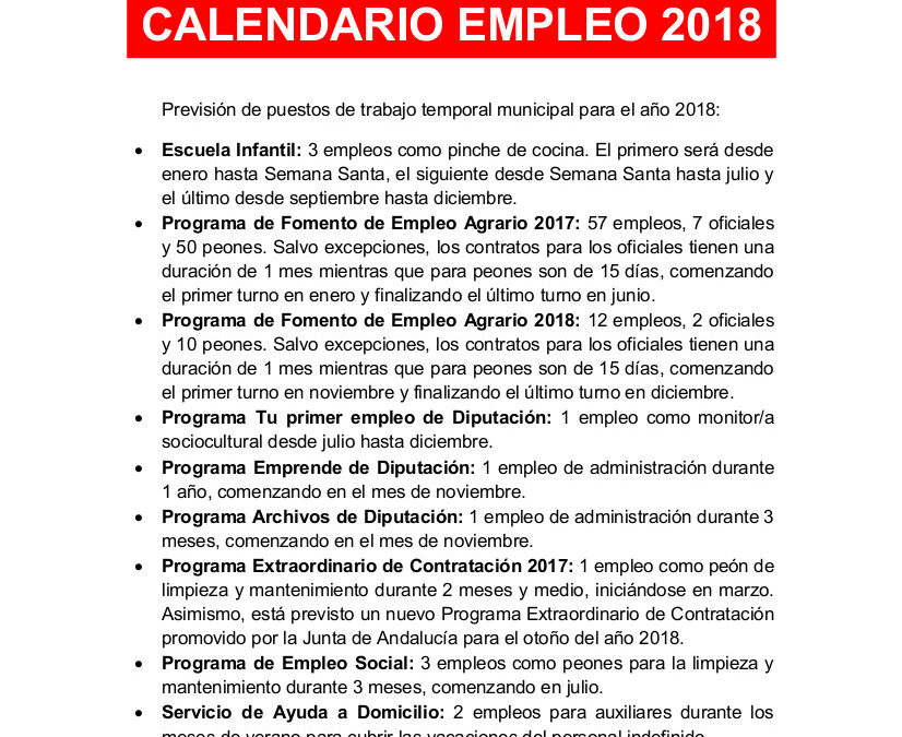 Calendario de empleo municipal año 2018 1