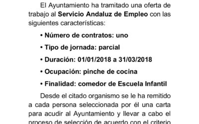 Contratación de pinche de cocina para Escuela Infantil