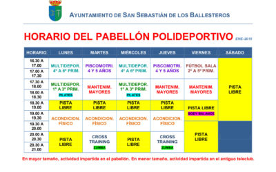 Horario pabellón polideportivo enero 2018