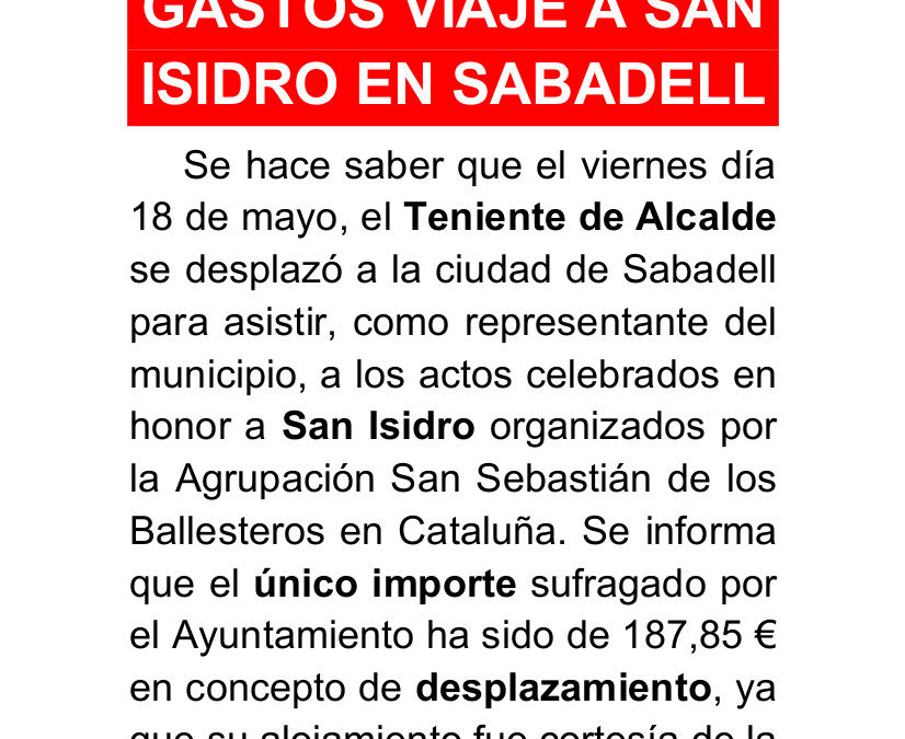 Gastos viaje a San Isidro en Sabadell 2018 1