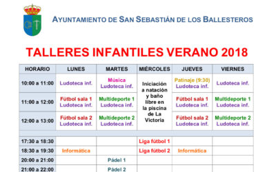 Horario de talleres infantiles verano 2018