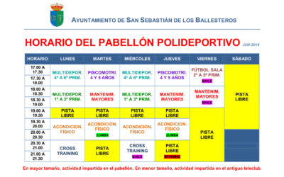 Horario pabellón polideportivo junio 2018
