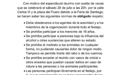Normativa suelta de vaquillas Feria de Santiago 2018