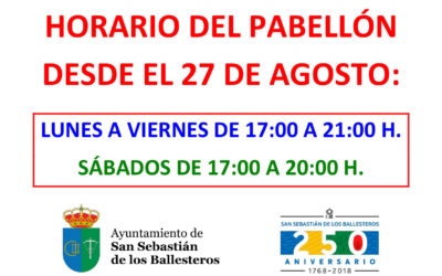 Horario pabellón polideportivo septiembre 2018