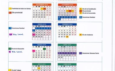 Calendario del Colegio curso 2018-2019