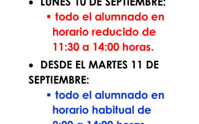 Horario inicio curso escolar 2018-2019