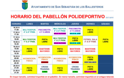 Horario pabellón polideportivo octubre 2018