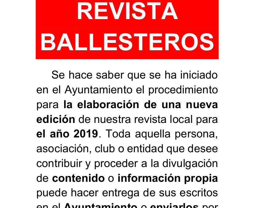 Nueva edición de la revista Ballesteros 2019 1
