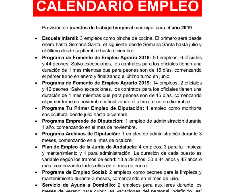 Calendario de empleo municipal año 2019 1