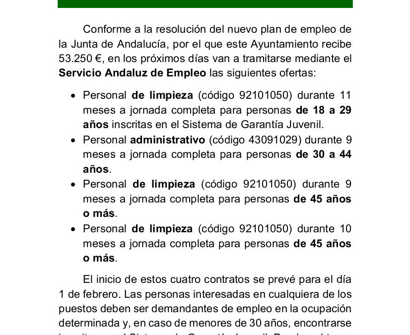 Contrataciones plan de empleo Junta de Andalucía 1