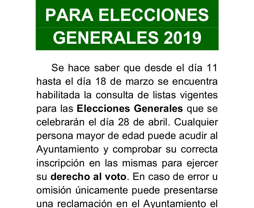 Exposición del Censo para las Elecciones Generales 1