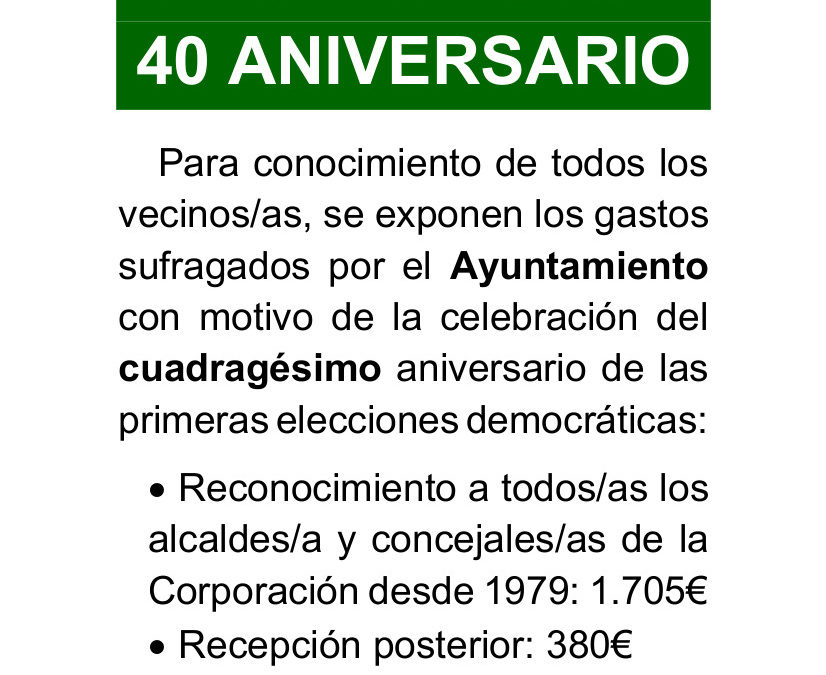 Gastos acto 40 aniversario elecciones locales democráticas