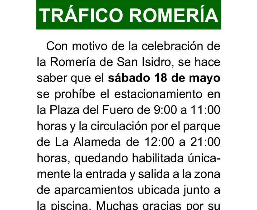 Restricciones de tráfico Romería de San Isidro 2019 1