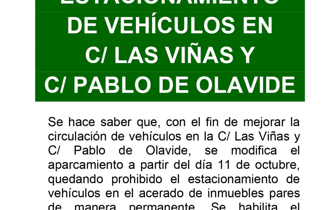 Modificación de estacionamiento en C/ Las Viñas y C/ Pablo de Olavide 1