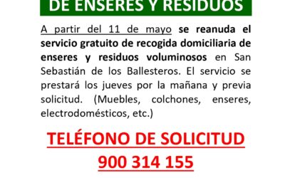 Reanudación del servicio de recogida domiciliaria de enseres y residuos.