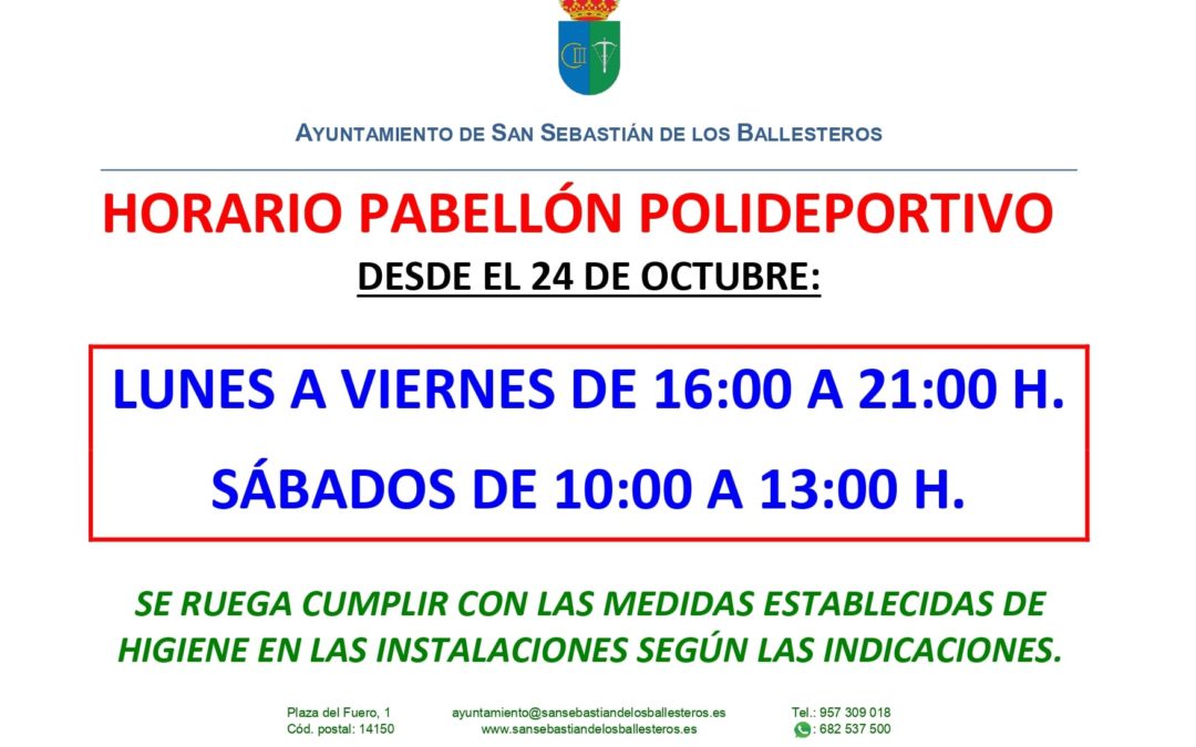 Horario Pabellón Polideportivo en octubre 1