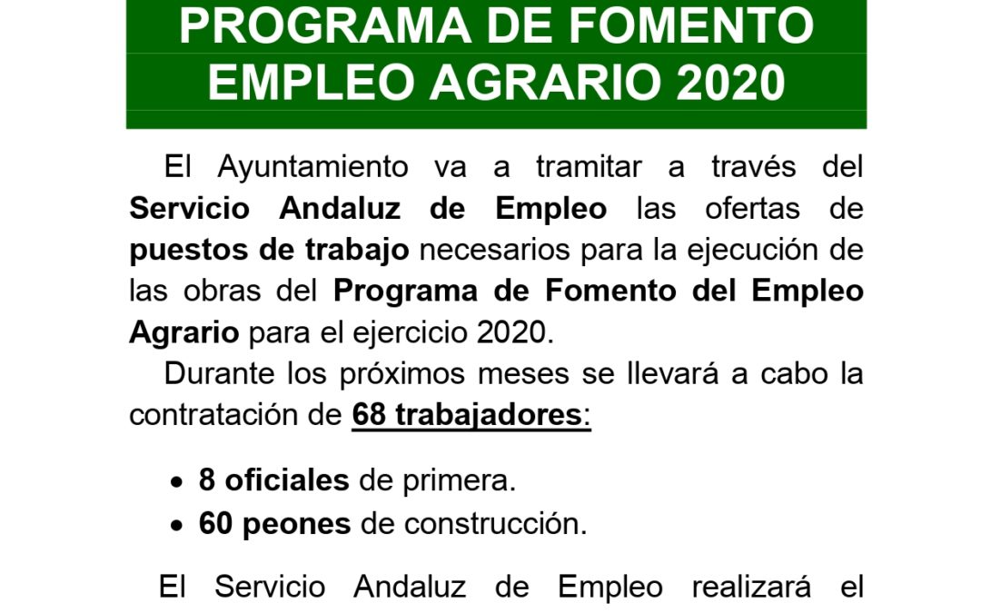 Puestos de trabajo en el Programa de Fomento del Empleo Agrario 2020 1