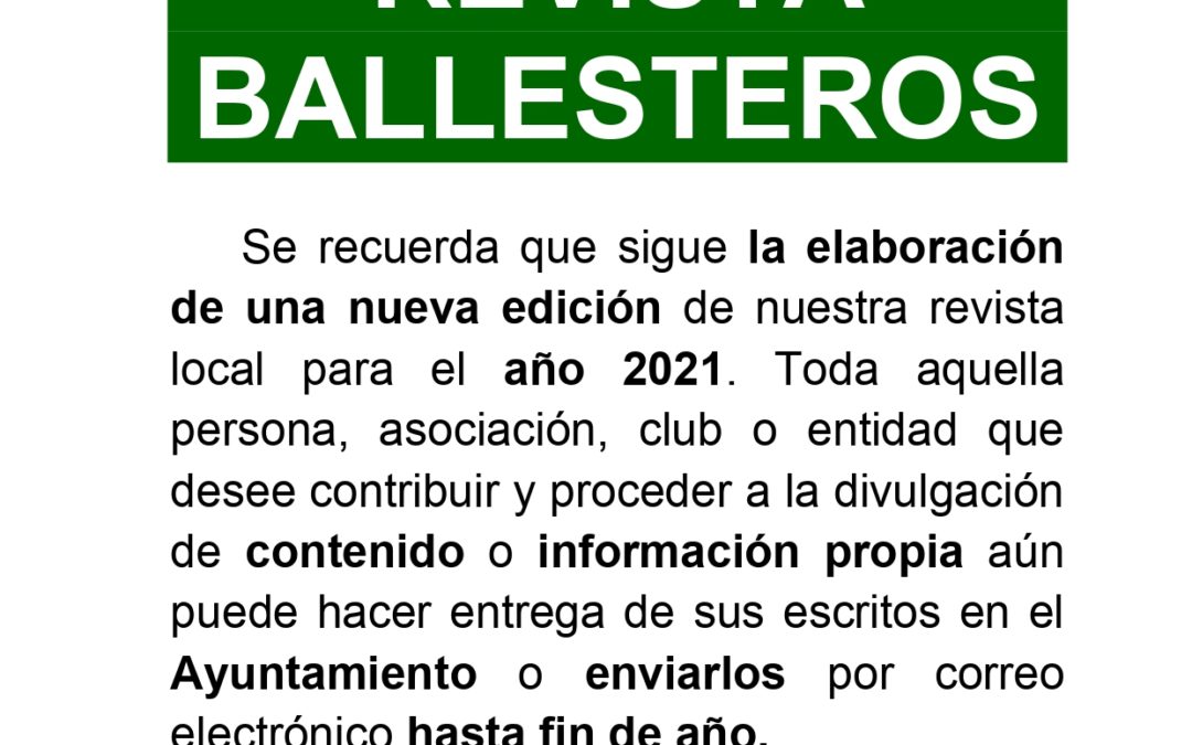 Recordatorio de la nueva edición de la revista Ballesteros 2021 1