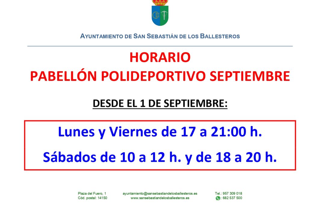 Horario Pabellón Polideportivo Septiembre 1