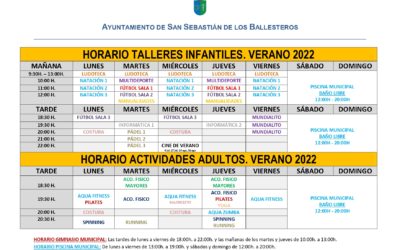 Horario de cursos infantiles y adultos verano 2022