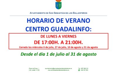 Horario de verano. Centro Guadalinfo.