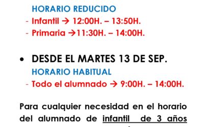 Horario de inicio del curso escolar 2022/2023