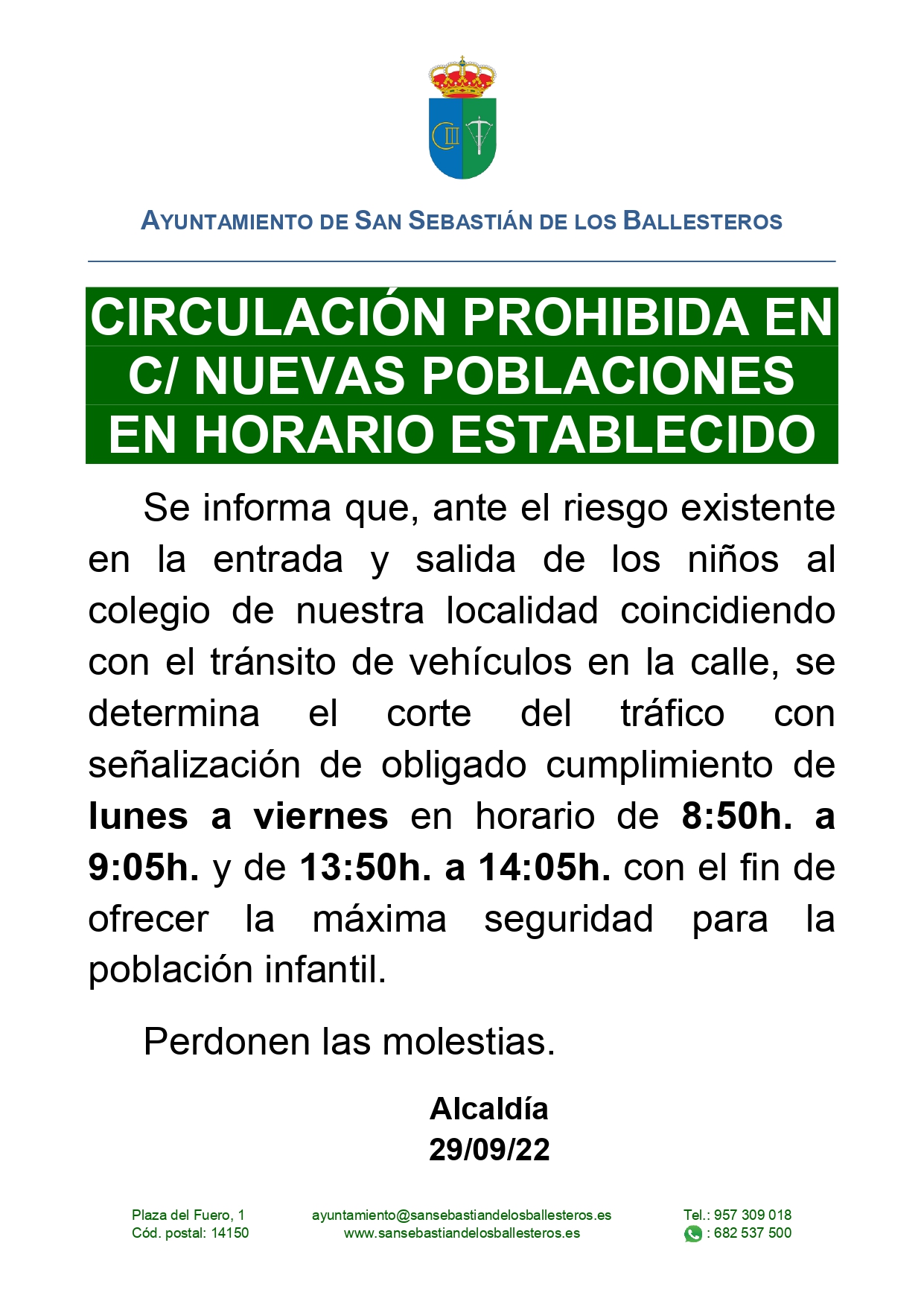 Circulación Prohibida En C/ Nuevas Poblaciones Según Horario ...