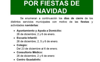 Cierre de servicios por Navidad