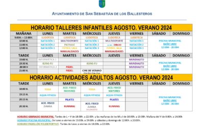 Horario talleres infantiles y actividades adultos verano 2024