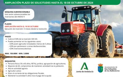 Ampliación de plazo hasta el 18 de octubre para solicitud de subvenciones en la modernización  de maquinaria para las explotaciones agrarias.